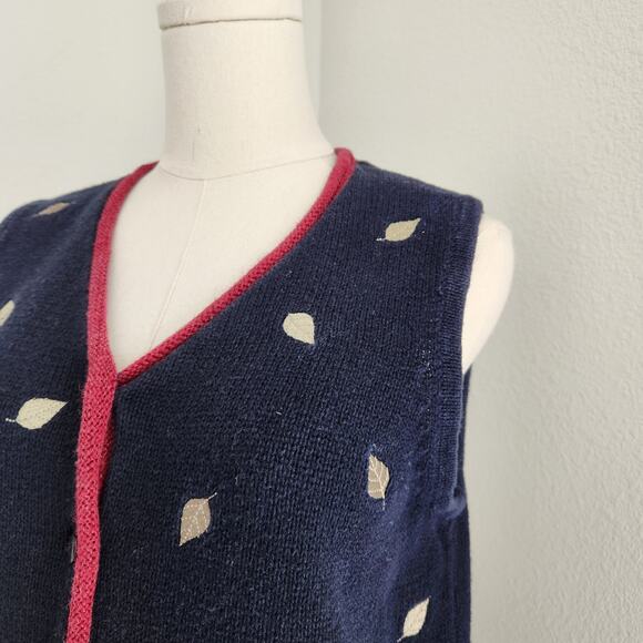 Vintage 90s Christopher & Banks Navy Blue Fall Knit Sleeveless Sweater Vest S - Picture 5 of 9